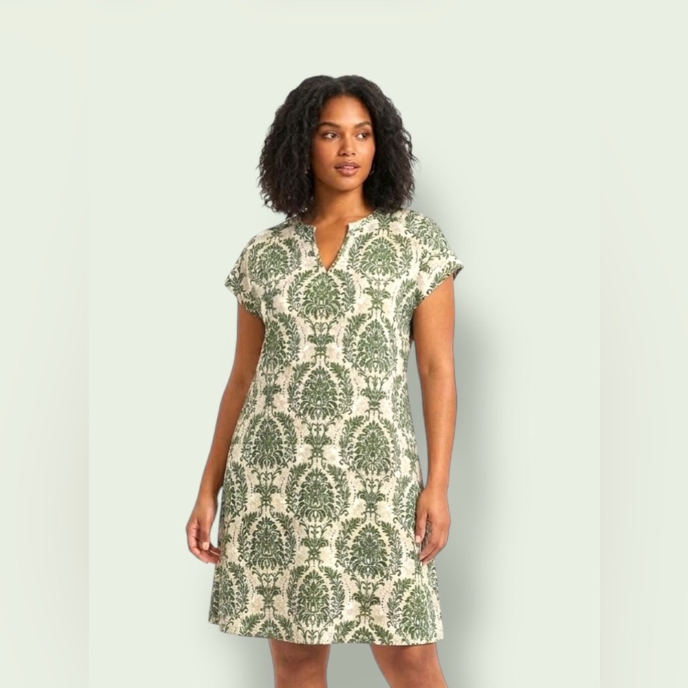 SHEIN Green Botanical Print Notch-Neck Shift Dress